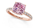 Rose gold Fancy Pink Cushion Cut Diamond Solitaire Ring with Pavé Band and Hidden Halo_22