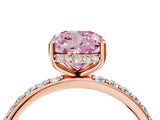 Rose gold Fancy Pink Cushion Cut Diamond Solitaire Ring with Pavé Band and Hidden Halo_25