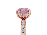 Rose gold Fancy Pink Cushion Cut Diamond Solitaire Ring with Pavé Band and Hidden Halo_26