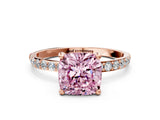 Rose gold Fancy Pink Cushion Cut Diamond Solitaire Ring with Pave Band and Four Prong Setting_74