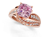 Rose gold Fancy Pink Cushion Cut Diamond Solitaire Ring with Prong Setting and Twisted Pavé Band_1