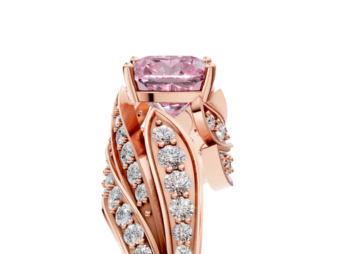 Rose gold Fancy Pink Cushion Cut Diamond Solitaire Ring with Prong Setting and Twisted Pavé Band_5
