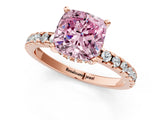 Rose gold Fancy Pink Cushion Cut Diamond Solitaire Ring with Round  Pavé Band and Four-Prong Setting_37