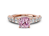 Rose gold Fancy Pink Cushion Cut Diamond Solitaire Ring with Shared Prong Pavé Band and Four-Prong Setting_58