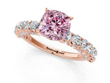 Rose gold Fancy Pink Cushion Cut Diamond Solitaire Ring with Shared Prong Pavé Band and Four-Prong Setting_59