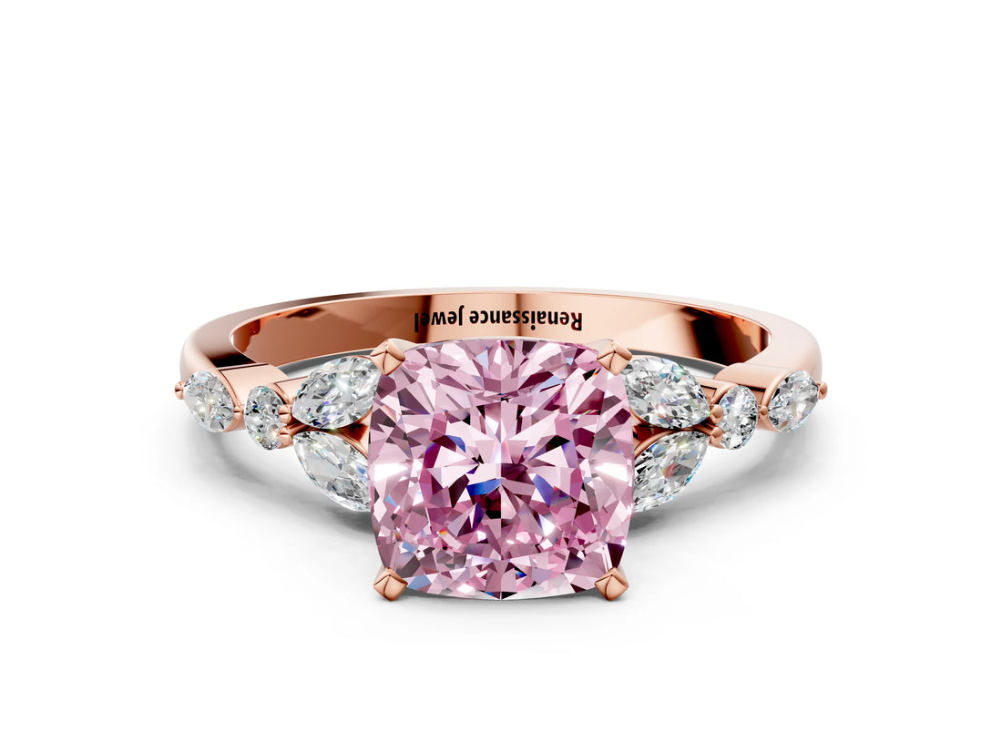 Rose gold Fancy Pink Cushion Cut Diamond Solitaire Ring with Side Stones and Four-Prong Setting_56
