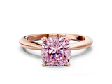 14K Rose Gold 1.59 Carat Pink VS1 Cushion Diamond Solitaire Ring with Prong Setting and Classic Band
