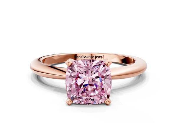 14K Rose Gold 1.59 Carat Pink VS1 Cushion Diamond Solitaire Ring with Prong Setting and Classic Band