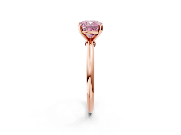 14K Rose Gold 1.59 Carat Pink VS1 Cushion Diamond Solitaire Ring with Prong Setting and Classic Band