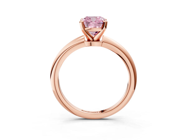 14K Rose Gold 1.59 Carat Pink VS1 Cushion Diamond Solitaire Ring with Prong Setting and Classic Band