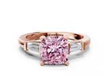 Rose gold Fancy Pink Cushion  Cut Diamond Solitaire Ring with Tapered Baguette Accents and Four-Prong Setting_64