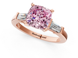 Rose gold Fancy Pink Cushion  Cut Diamond Solitaire Ring with Tapered Baguette Accents and Four-Prong Setting_65
