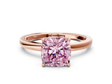 Rose gold Fancy Pink Cushion Cut Diamond Solitaire Ring with Thin Band and Prong Setting_12