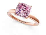 Rose gold Fancy Pink Cushion Cut Diamond Solitaire Ring with Thin Band and Prong Setting_13