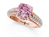 Rose gold Fancy Pink Cushion Cut Diamond Solitaire Ring with Three-Row Pavé Band and Four-Prong Setting_38