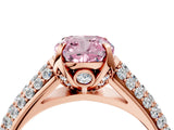 Rose gold Fancy Pink Cushion Cut Diamond Solitaire Ring with Three-Row Pavé Band and Four-Prong Setting_41