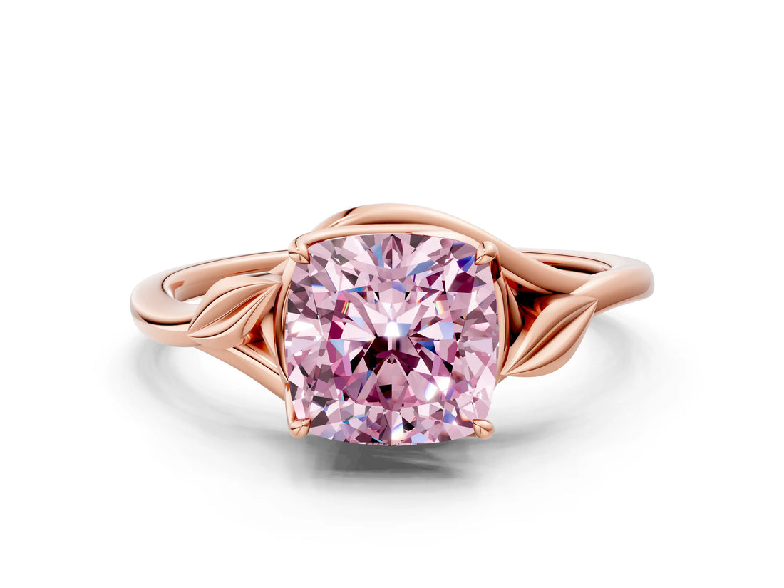 Rose gold Fancy Pink Cushion Cut Diamond Solitaire Ring with Twist Band and Four-Prong Setting_57