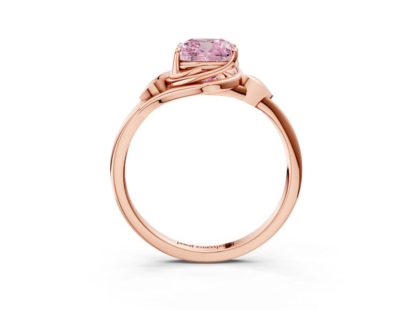 Rose gold Fancy Pink Cushion Cut Diamond Solitaire Ring with Twist Band and Four-Prong Setting