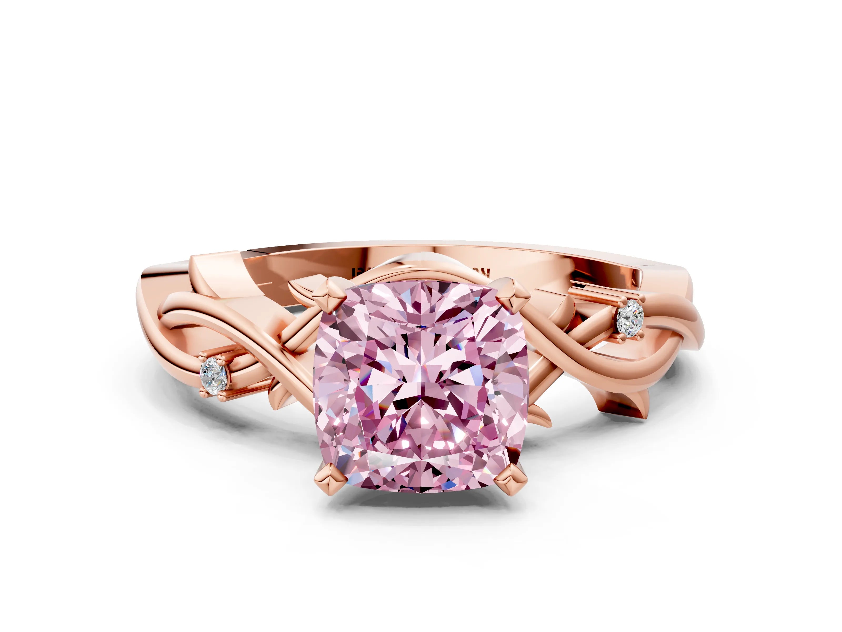 Rose gold Fancy Pink Cushion Cut Diamond Solitaire Ring with Twisted Band and Prong Setting_195