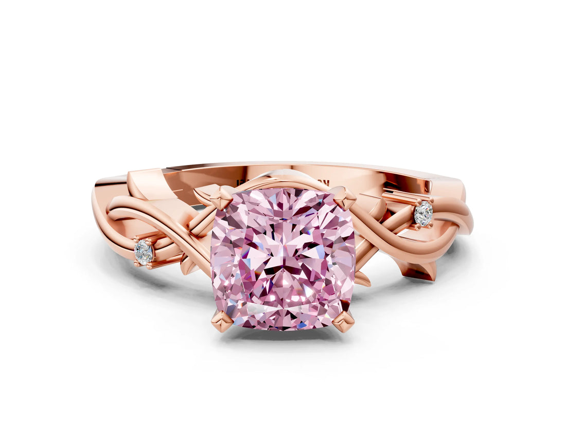 Rose gold Fancy Pink Cushion Cut Diamond Solitaire Ring with Twisted Band and Prong Setting_195