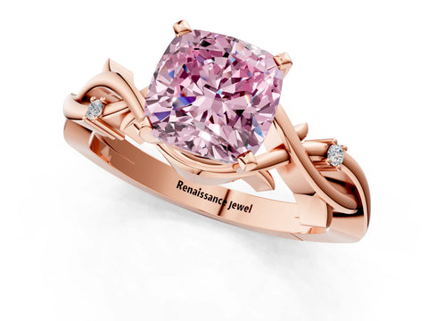 Rose gold Fancy Pink Cushion Cut Diamond Solitaire Ring with Twisted Band and Prong Setting_196