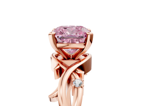 Rose gold Fancy Pink Cushion Cut Diamond Solitaire Ring with Twisted Band and Prong Setting_200