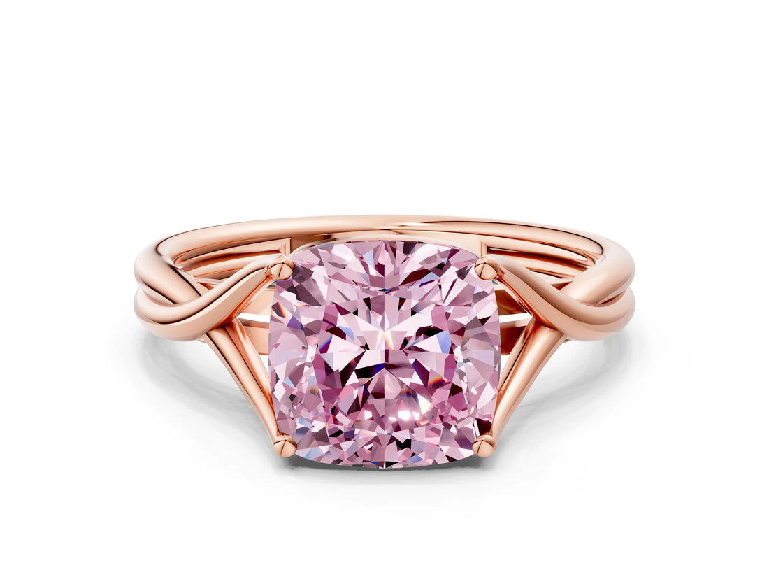 Rose gold Fancy Pink Cushion Cut Diamond Solitaire Twist Band Prong Setting Ring_85