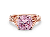Rose gold Fancy Pink Cushion Cut Diamond Solitaire Twist Band Prong Setting Ring_85