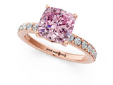 Rose gold Fancy Pink Cushion  Cut Diamond Solitaire with Pave Band and Four-Prong Setting 1