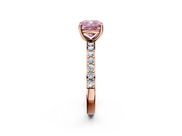 Rose gold Fancy Pink Cushion  Cut Diamond Solitaire with Pave Band and Four-Prong Setting