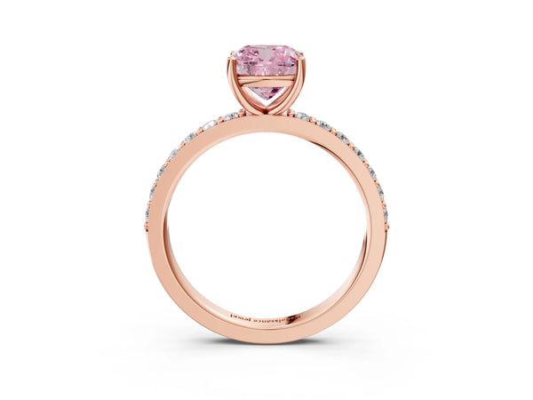 Rose gold Fancy Pink Cushion  Cut Diamond Solitaire with Pave Band and Four-Prong Setting