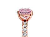 Rose gold Fancy Pink Cushion  Cut Diamond Solitaire with Pave Band and Four-Prong Setting 5