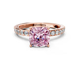 Rose gold Fancy Pink Cushion  Cut Diamond Solitaire with Pave Band and Four-Prong Setting