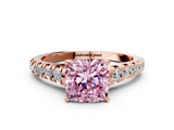 Rose gold Fancy Pink Cushion  Cut Diamond Solitaire with Pave Band and Four-Prong Setting_175