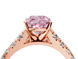 Rose gold Fancy Pink Cushion  Cut Diamond Solitaire with Pave Band and Four-Prong Setting_179