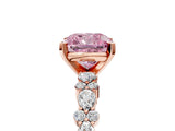 Rose gold Fancy Pink Cushion Cut Diamond Solitaire with Side Stones, Pave Band, Four-Prong Setting_90