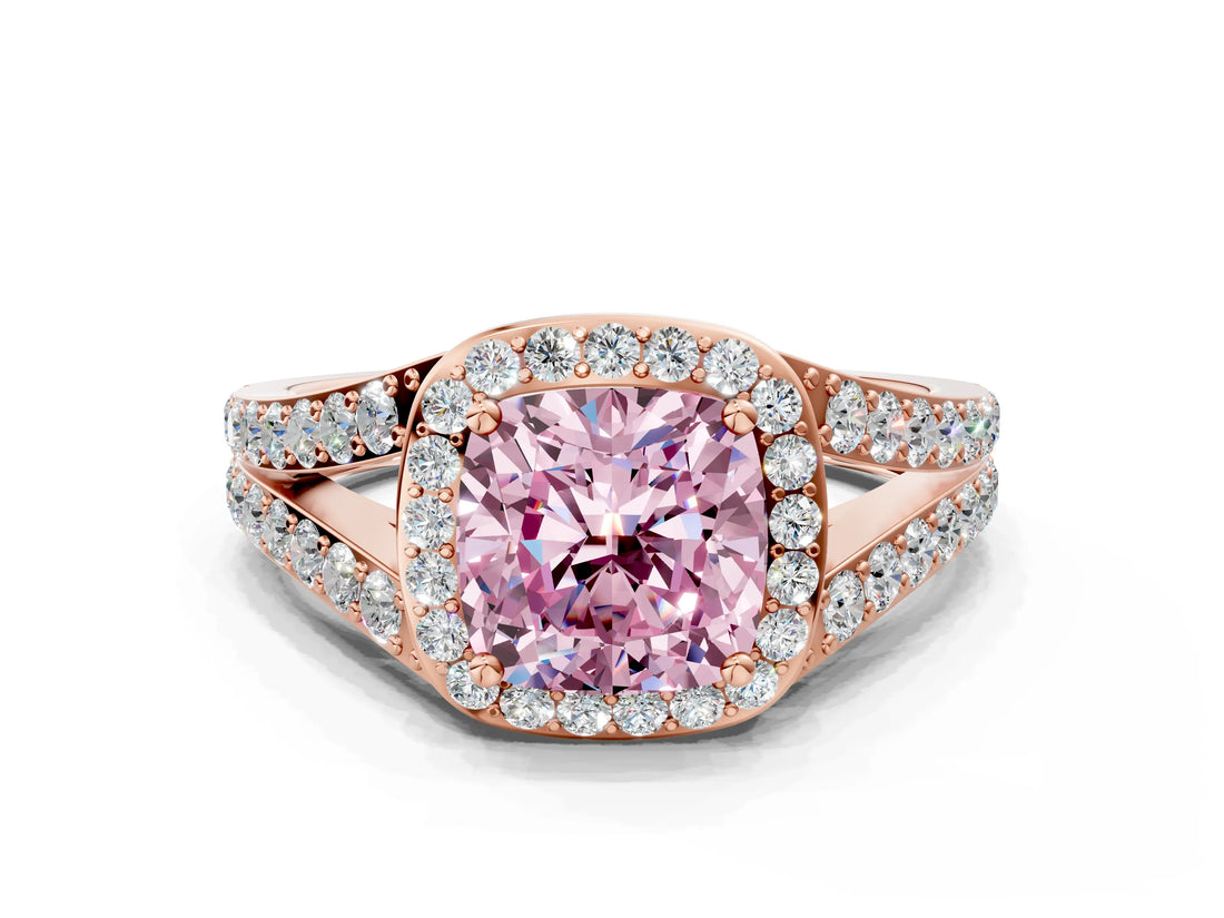 Rose gold Fancy Pink Cushion Cut Diamond Split Shank Halo Ring with Four-Prong Setting_57