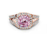 Rose gold Fancy Pink Cushion Cut Diamond Split Shank Halo Ring with Four-Prong Setting_57