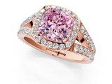 Rose gold Fancy Pink Cushion Cut Diamond Split Shank Halo Ring with Four-Prong Setting_58
