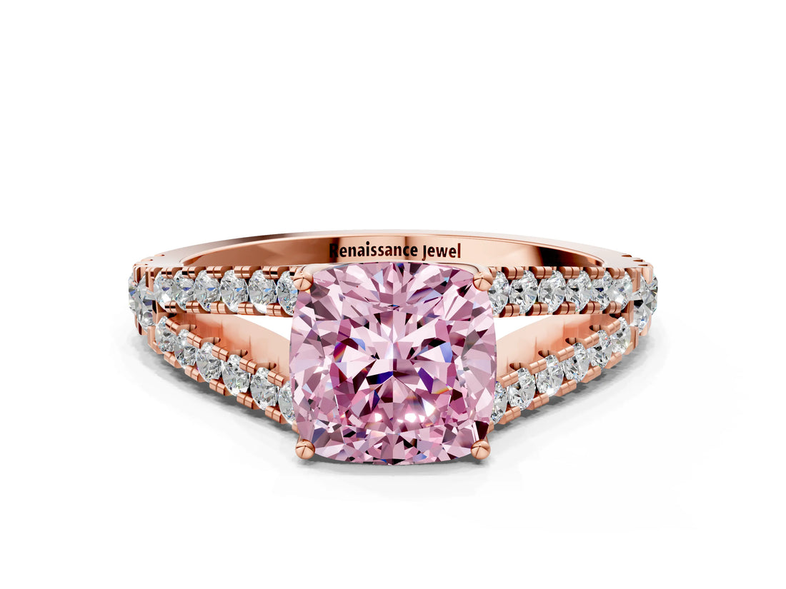 Rose gold Fancy Pink Cushion Cut Diamond Split Shank Pavé Engagement Ring with Four-Prong Setting_77