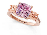 Rose gold Fancy Pink Cushion Cut Diamond Three-Stone Engagement Ring with Prong Setting and Pavé Band_1