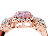 Rose gold Fancy Pink Cushion Cut Diamond Three-Stone Halo Ring with Prong Setting and Pavé Accents_4