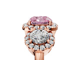 Rose gold Fancy Pink Cushion Cut Diamond Three-Stone Halo Ring with Prong Setting and Pavé Accents_5