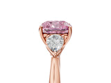 Rose gold Fancy Pink Cushion Cut Diamond Three-Stone Ring with Pear Side Stones and Four-Prong Setting_65