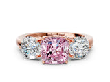 Rose gold Fancy Pink Cushion Cut Diamond Three-Stone Ring with Prong Setting and Classic Band_110