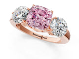 Rose gold Fancy Pink Cushion Cut Diamond Three-Stone Ring with Prong Setting and Classic Band_111