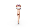 Rose gold Fancy Pink Cushion Cut Diamond Three-Stone Ring with Prong Setting and Classic Band_112