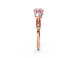Rose gold Fancy Pink Cushion Cut Diamond Three-Stone Ring with Prong Setting and Pavé Band_2