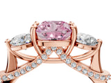 Rose gold Fancy Pink Cushion Cut Diamond Three-Stone Ring with Prong Setting and Pavé Band_4