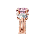 Rose gold Fancy Pink Cushion Cut Diamond Three-Stone Ring with Prong Setting and Pavé Band_5